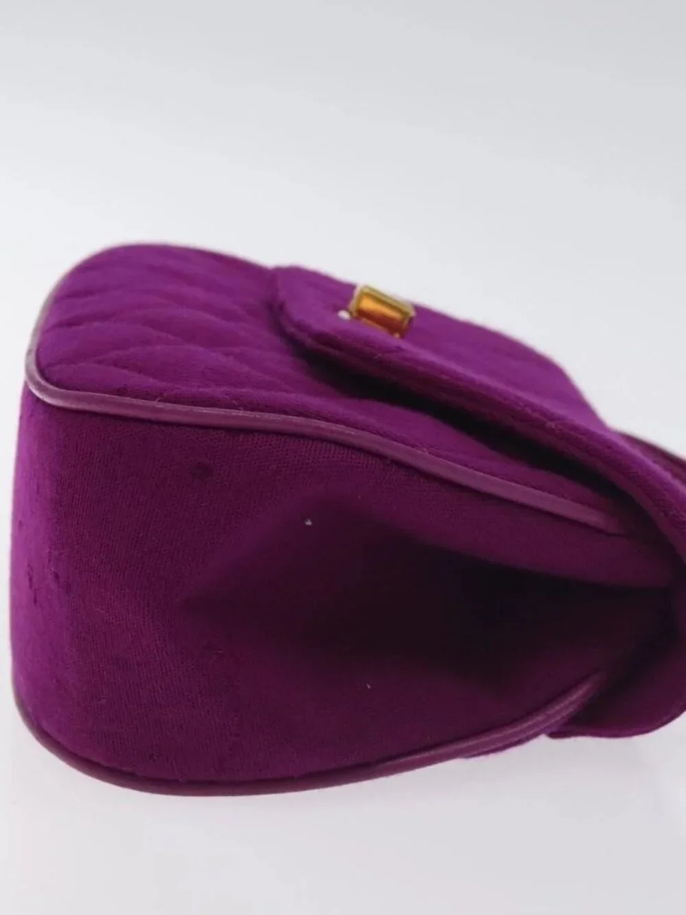 CHANEL Matelasse Hand Bag cotton Purple Gold CC Auth 131194